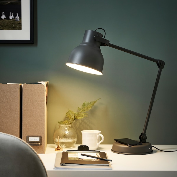 IKEA HEKTAR Work lamp w/charging+LED bulb, dark gray, Ikea Ireland | 0461DQXMU