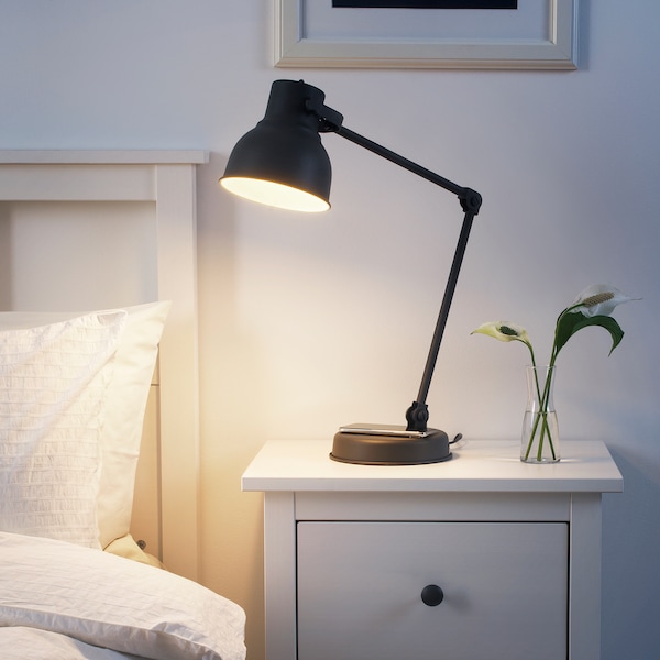 IKEA HEKTAR Work lamp w/charging+LED bulb, dark gray, Ikea Ireland | 0461DQXMU