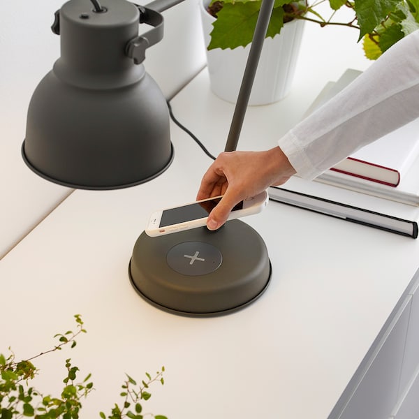IKEA HEKTAR work lamp with wireless charging, dark gray, Ikea Ireland | 5193HEBFP