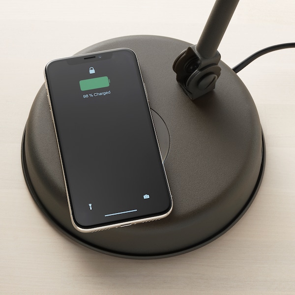 IKEA HEKTAR work lamp with wireless charging, dark gray, Ikea Ireland | 5193HEBFP