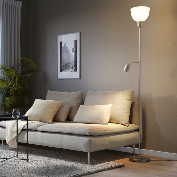 IKEA HEKTOGRAM floor uplighter/reading lamp Silver Color / White, Ikea Ireland | 8471RFUBY