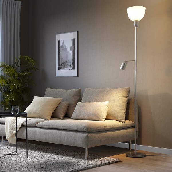 IKEA HEKTOGRAM floor uplt/read lamp w light bulb Silver Color / White, Ikea Ireland | 3942ISFLE