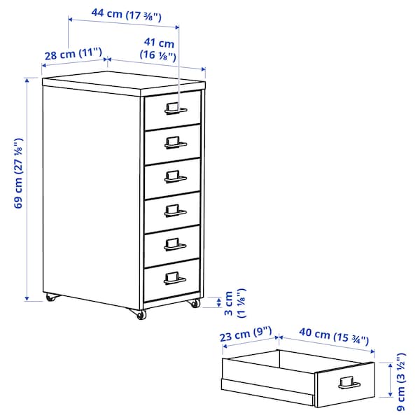IKEA HELMER Drawer unit on casters, 11x27 1/8 in White, Ikea Ireland | 1956GWCRK