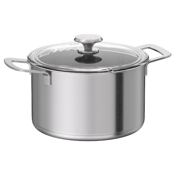 IKEA HEMKOMST pot with lid, stainless steel/glass, 5.3 qt, Ikea Ireland | 6031WUHBS