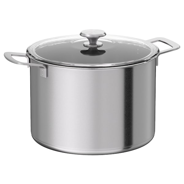 IKEA HEMKOMST pot with lid, stainless steel/glass, 10.6 qt, Ikea Ireland | 1458MKCXE