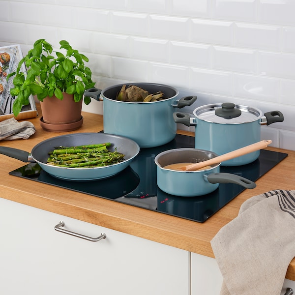 IKEA HEMLAGAD 6-piece cookware set Gray / Gray / Blue, Ikea Ireland | 2687RYXON
