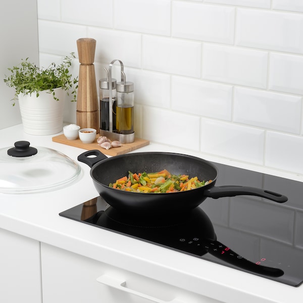 IKEA HEMLAGAD wok with lid, black, 11 in, Ikea Ireland | 7538UNJCG