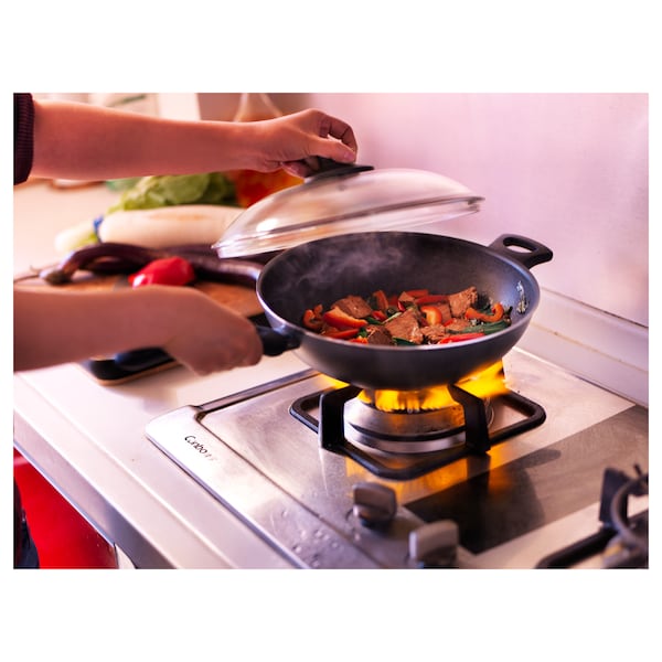 IKEA HEMLAGAD wok with lid, black, 11 in, Ikea Ireland | 7538UNJCG