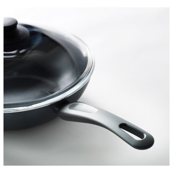 IKEA HEMLAGAD wok with lid, black, 11 in, Ikea Ireland | 7538UNJCG