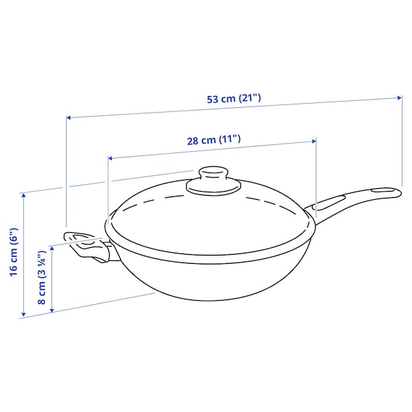 IKEA HEMLAGAD wok with lid, black, 11 in, Ikea Ireland | 7538UNJCG