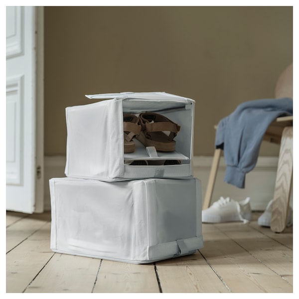 IKEA HEMMAFIXARE shoe box, fabric stripe/white/gray, 9x13x7 in, 2 pack, Ikea Ireland | 2470IZROP