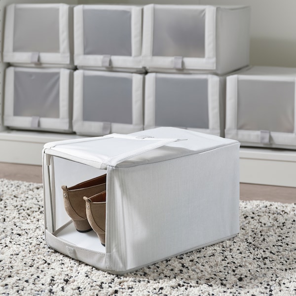 IKEA HEMMAFIXARE shoe box, fabric stripe/white/gray, 9x13x7 in, 2 pack, Ikea Ireland | 2470IZROP