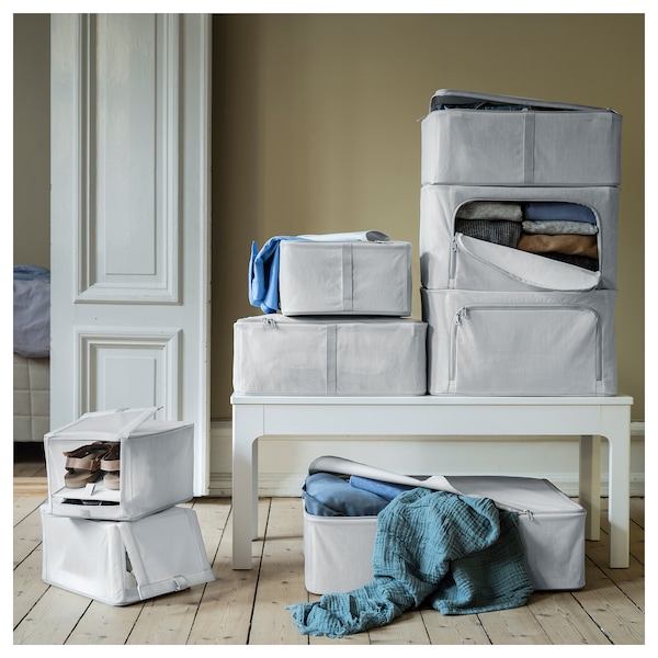 IKEA HEMMAFIXARE storage case, fabric stripe/white/gray, 13 ½x20x7 ½ in, Ikea Ireland | 8194DWESN