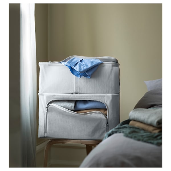 IKEA HEMMAFIXARE storage case, fabric stripe/white/gray, 13 ½x20x11 in, Ikea Ireland | 0486MTOBN