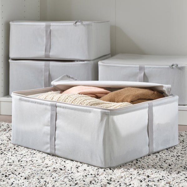 IKEA HEMMAFIXARE storage case, fabric stripe/white/gray, 17 ¼x20x7 ½ in, Ikea Ireland | 0913TZYBR