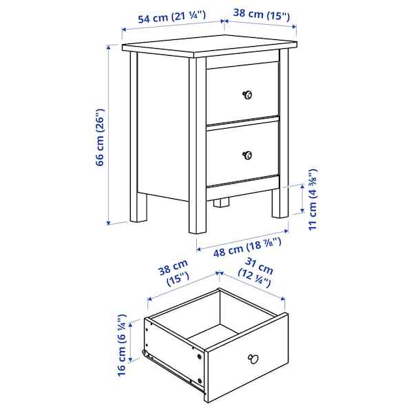 IKEA HEMNES 2-drawer chest, 21 1/4x26 in Dark Gray Stained, Ikea Ireland | 3476ZXWTG