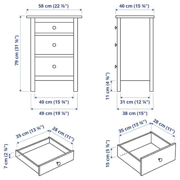 IKEA HEMNES 3-drawer chest, 22 7/8x31 1/8 in Black / Brown, Ikea Ireland | 6409MHKQB