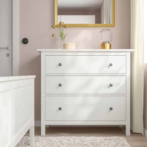 IKEA HEMNES 3-drawer chest, 42 1/2x37 3/4 in White Stain, Ikea Ireland | 6239JKHNE