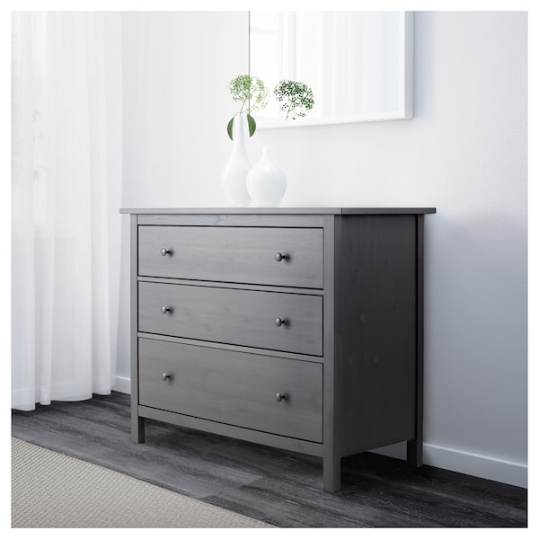 IKEA HEMNES 3-drawer chest, 42 1/2x37 3/4 in Dark Gray, Ikea Ireland | 0351DBRQH