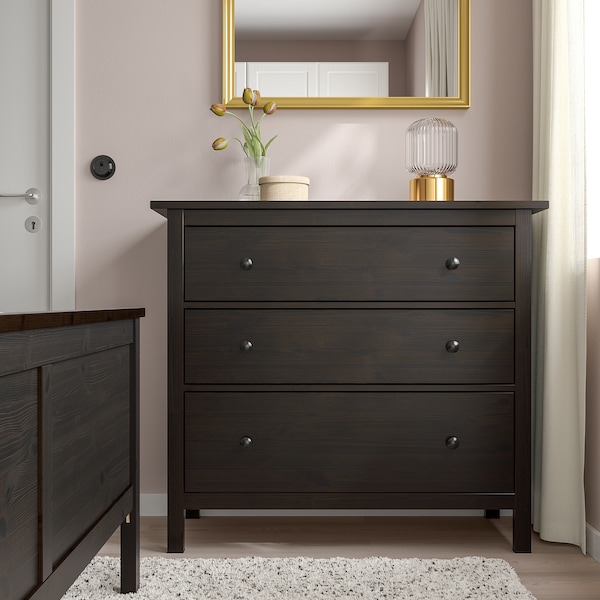 IKEA HEMNES 3-drawer chest, 42 1/2x37 3/4 in Black / Brown, Ikea Ireland | 4819MSKUH