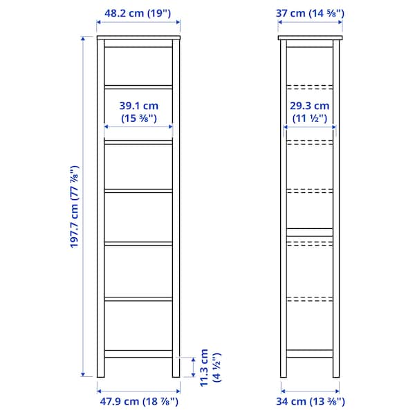 IKEA HEMNES Bookcase, 19 1/4x77 1/2 in Dark Gray Stained, Ikea Ireland | 7091AFJEN