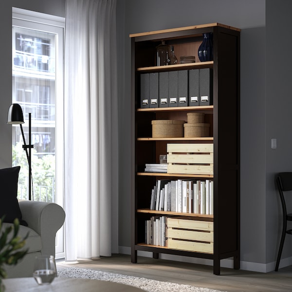 IKEA HEMNES Bookcase, black-brown, light brown, 35 3/8x77 1/2 in, Ikea Ireland | 3854DGWFA