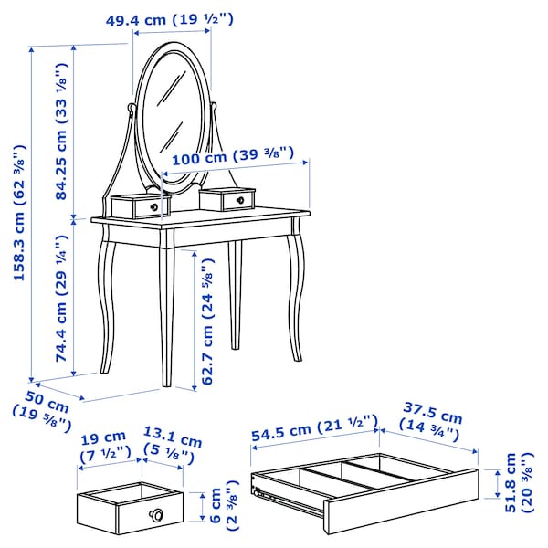 IKEA HEMNES Dressing table with mirror, white, 39 3/8x19 5/8 in, Ikea Ireland | 8264INFYS