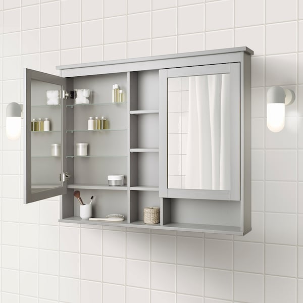 IKEA HEMNES Mirror cabinet with 2 doors, 47 1/4x38 5/8 in Gray, Ikea Ireland | 3469DHPMF