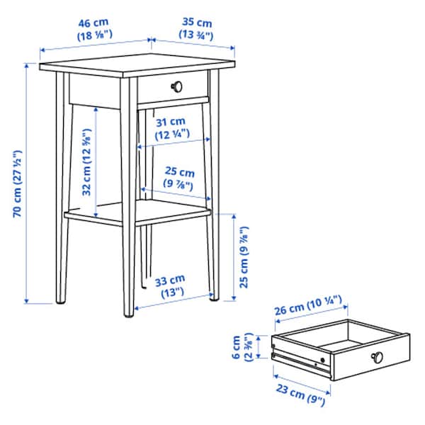 IKEA HEMNES Nightstand, 18 1/8x13 3/4 in Black / Brown, Ikea Ireland | 1753BGMKH