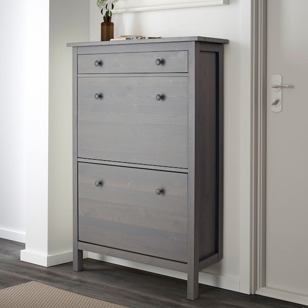 IKEA HEMNES Shoe cabinet with 2 compartments, 35x50 in Dark Gray Gray Stained, Ikea Ireland | 7432JZOEA