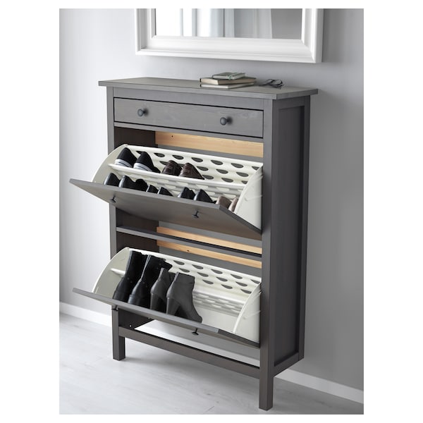 IKEA HEMNES Shoe cabinet with 2 compartments, 35x50 in Dark Gray Gray Stained, Ikea Ireland | 7432JZOEA