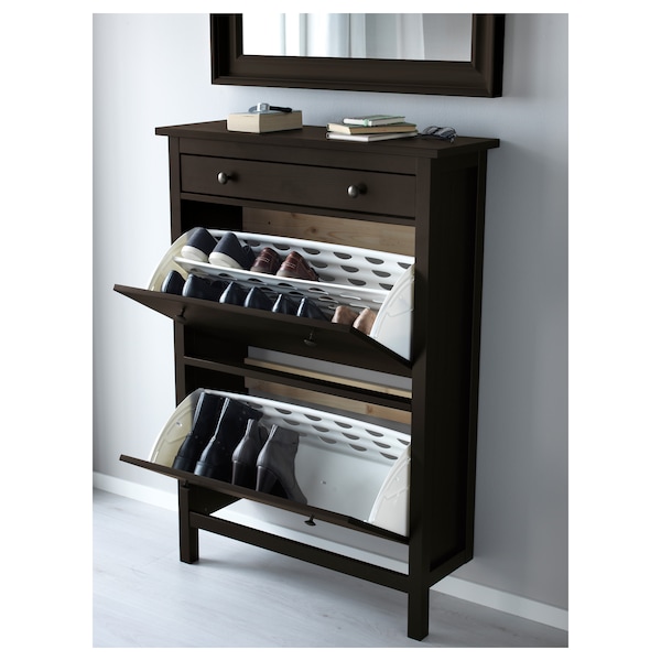 IKEA HEMNES Shoe cabinet with 2 compartments, 35x50 in Black / Brown, Ikea Ireland | 5486RZQUJ