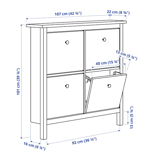 IKEA HEMNES Shoe cabinet with 4 compartments, 42 1/8x39 3/4 in White, Ikea Ireland | 0238GWCYA