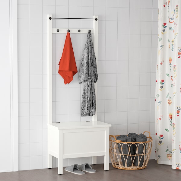 IKEA HEMNES Storage bench w/towel rail+4 hooks, 25 1/4x14 5/8x68 1/8 in White, Ikea Ireland | 0864BYNPS