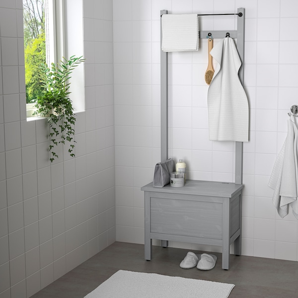 IKEA HEMNES Storage bench w/towel rail+4 hooks, 25 1/4x14 5/8x68 1/8 in Gray, Ikea Ireland | 5170GVAOS