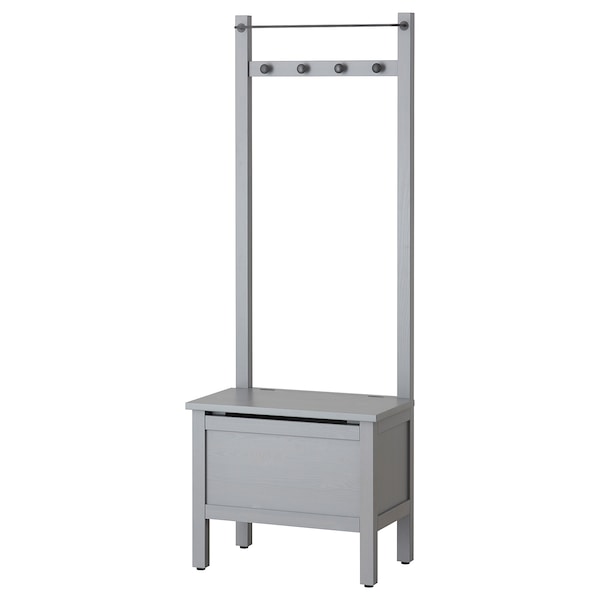 IKEA HEMNES Storage bench w/towel rail+4 hooks, 25 1/4x14 5/8x68 1/8 in Gray, Ikea Ireland | 5170GVAOS