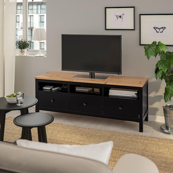 IKEA HEMNES TV unit, 58 1/4x18 1/2x22 1/2 in Black / Brown / Light Brown, Ikea Ireland | 0517NVWJA