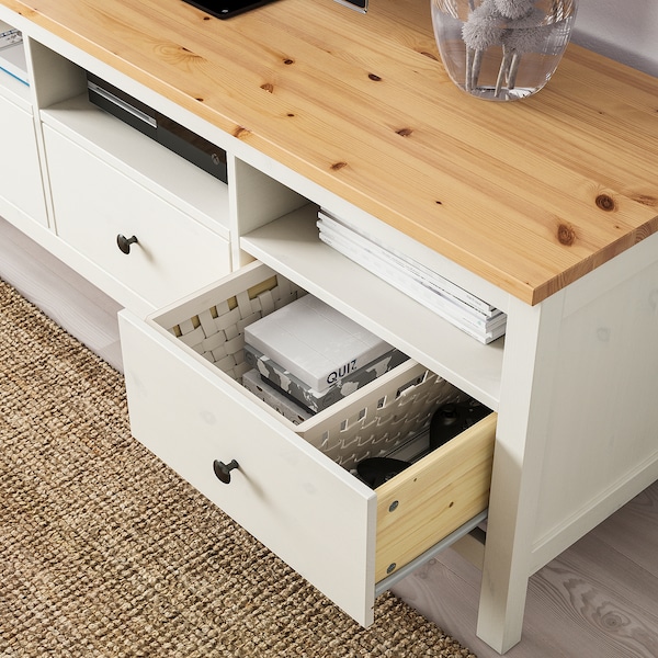 IKEA HEMNES TV unit, white stain, light brown, 58 1/4x18 1/2x22 1/2 in, Ikea Ireland | 1956CAZRO