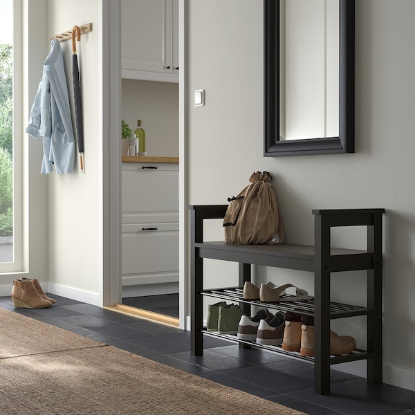 IKEA HEMNES bench with shoe storage, 33 1/2x12 5/8x25 5/8 in Black / Brown, Ikea Ireland | 1392XFRHC