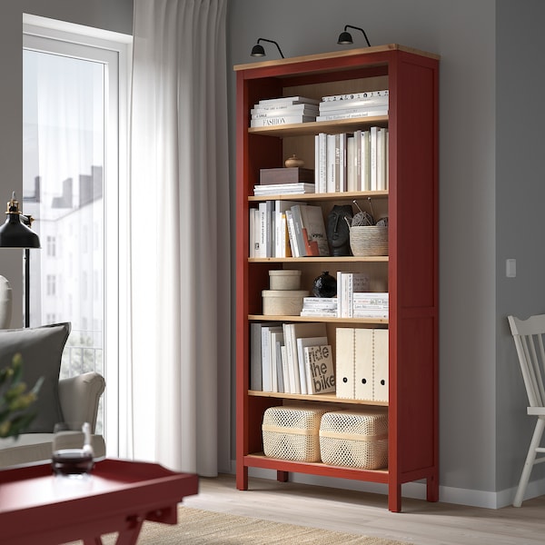 IKEA HEMNES bookcase, 35 3/8x77 1/2 in Red Stained / Light Brown Stained, Ikea Ireland | 0582WPXOA
