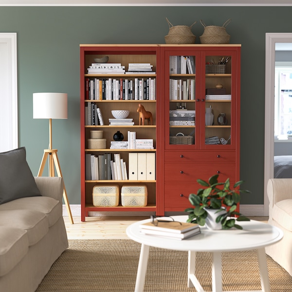 IKEA HEMNES bookcase, 35 3/8x77 1/2 in Red Stained / Light Brown Stained, Ikea Ireland | 0582WPXOA