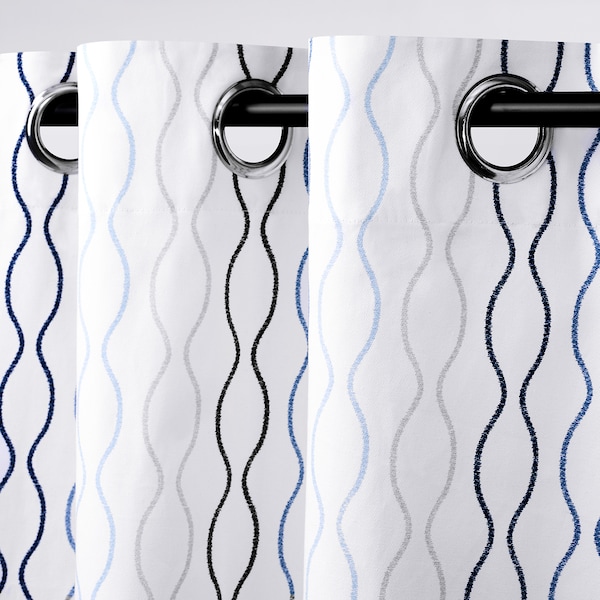 IKEA HENNY RAND curtains, 1 pair White / Dark Blue / Light Blue / Light Gray, Ikea Ireland | 1278HXCAG