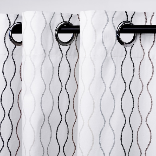 IKEA HENNY RAND curtains, 1 pair White / Dark Gray Light Gray, Ikea Ireland | 3281NJOID