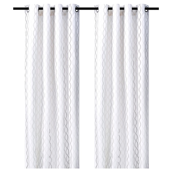 IKEA HENNY RAND curtains, 1 pair White / Dark Gray Light Gray, Ikea Ireland | 3281NJOID