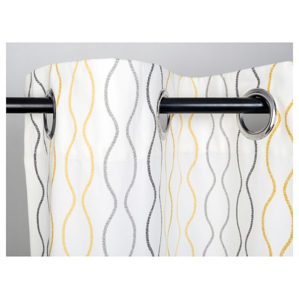 IKEA HENNY RAND curtains, 1 pair White / Gray Yellow, Ikea Ireland | 5612LFXKD