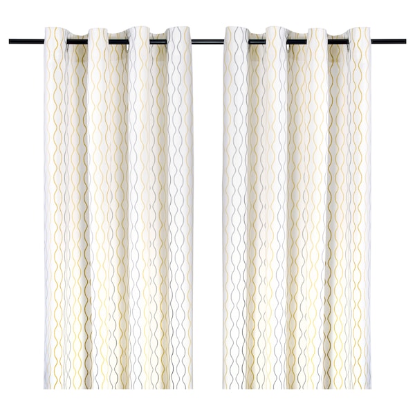 IKEA HENNY RAND curtains, 1 pair White / Gray Yellow, Ikea Ireland | 5736DGLNJ