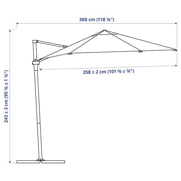 IKEA HÖGÖN hanging umbrella with base, white/Svartö dark gray, 106 1/4 in, Ikea Ireland | 5364SBGTL