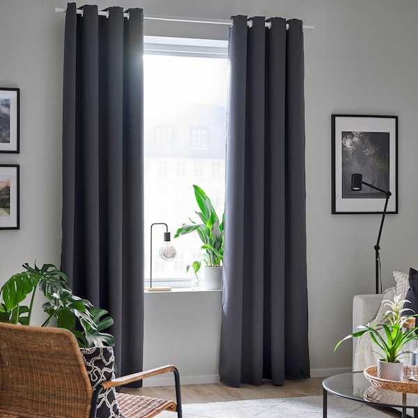 IKEA HILLEBORG black-out curtains, 1 pair, gray, 57x118 in, Ikea Ireland | 3652AYFZL