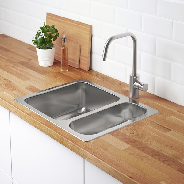 IKEA HILLESJÖN 1 1/2 bowl dual mount sink, stainless steel, 22 7/8x18 1/8 in, Ikea Ireland | 0259JEVGL