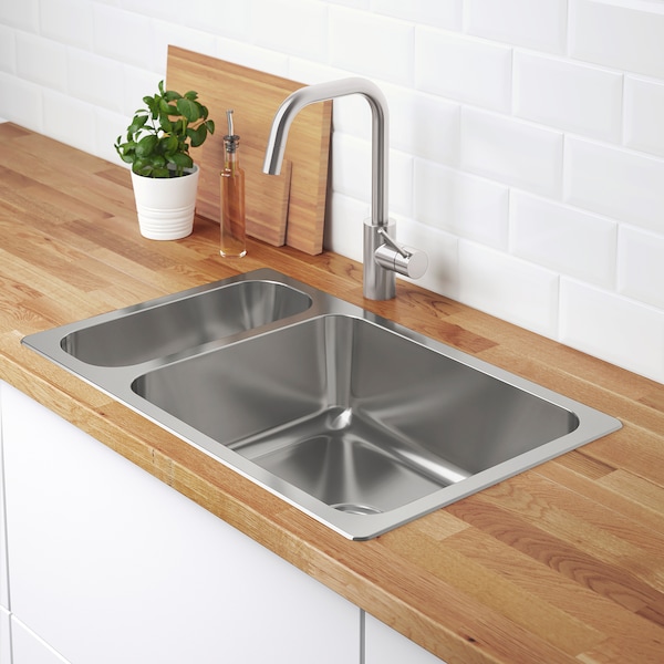 IKEA HILLESJÖN 1 1/2 bowl dual mount sink, stainless steel, 29 1/2x18 1/8 in, Ikea Ireland | 3140QMDJN